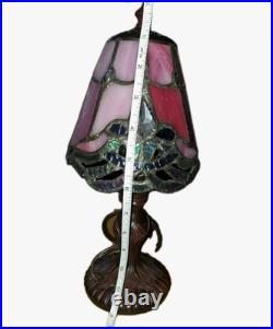 12 Copper Grove Mosa Vintage Tiffany Pink Purple Slag Stained Glass Lamp