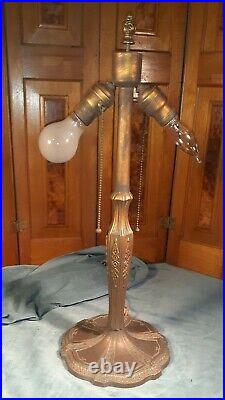 12 panel scenic slag glass table lamp circa 1900-1920's