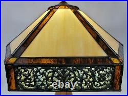 15 1/2 TIFFANY Style Art & Craft Mission Stained Slag Glass FILIGREE Lamp Shade