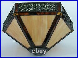 15 1/2 TIFFANY Style Art & Craft Mission Stained Slag Glass FILIGREE Lamp Shade