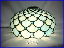 15 Arts & Crafts Blue Stained Slag Glass Jewel Lamp Shade Tiffany Style Leaded