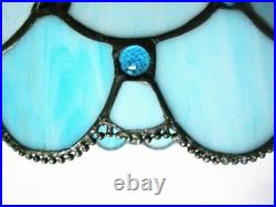 15 Arts & Crafts Blue Stained Slag Glass Jewel Lamp Shade Tiffany Style Leaded