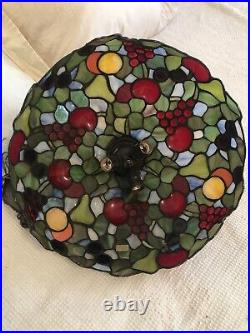 17.5 Slag Tiffany Style Stained Glass Acrylic Pendant Light Fixture With Fruit