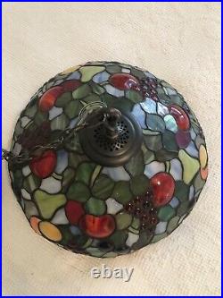 17.5 Slag Tiffany Style Stained Glass Acrylic Pendant Light Fixture With Fruit