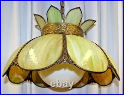 18 Vintage Slag Glass Hanging Lamp Lotus Design Pomona Color