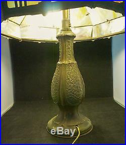 1900 Bradley Hubbard Arts Crafts Caramel Slag Glass Lamp Dark Green Bronzed