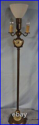 1900s Antique Art Deco Brass Slag Glass Floor Lamp Light 1900s Antique Art Deco Brass Slag Glass Floor Lamp Light