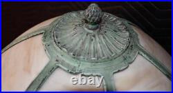 1900s Antique Arts and crafts Bronze & Slag glass shade table lamp