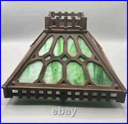1900s Cast Iron Mottled Green Slag Glass Lamp Electric Light Modified