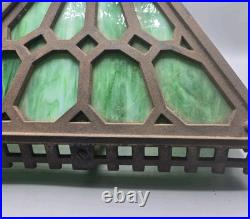 1900s Cast Iron Mottled Green Slag Glass Lamp Electric Light Modified