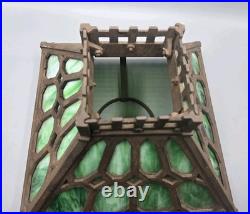 1900s Cast Iron Mottled Green Slag Glass Lamp Electric Light Modified