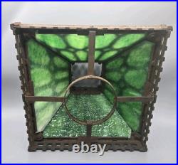 1900s Cast Iron Mottled Green Slag Glass Lamp Electric Light Modified