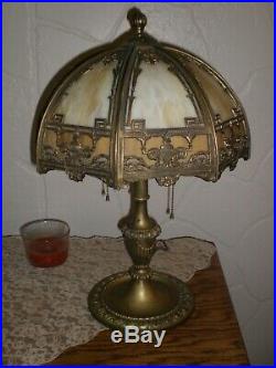 1907 Bradley Hubbard/b&h/bent Slag Glass Lamp/shade&base Signed/8 Panels/overlay