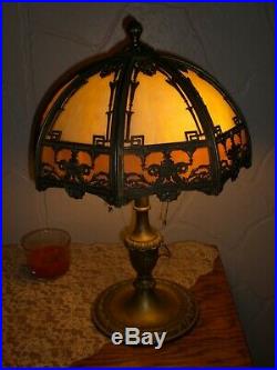 1907 Bradley Hubbard/b&h/bent Slag Glass Lamp/shade&base Signed/8 Panels/overlay