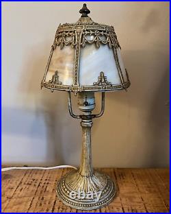 1907 Bryant Vintage Glass Slag Panel desk lamp