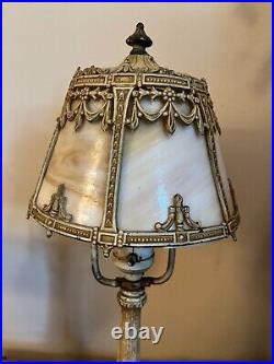 1907 Bryant Vintage Glass Slag Panel desk lamp
