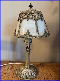 1907 Bryant Vintage Glass Slag Panel desk lamp