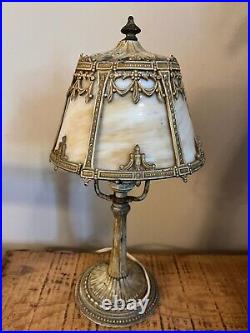 1907 Bryant Vintage Glass Slag Panel desk lamp