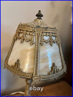 1907 Bryant Vintage Glass Slag Panel desk lamp