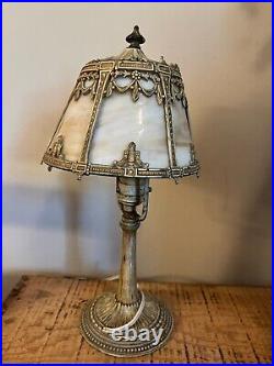1907 Bryant Vintage Glass Slag Panel desk lamp