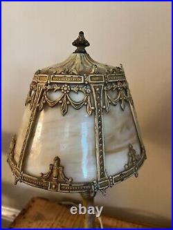 1907 Bryant Vintage Glass Slag Panel desk lamp