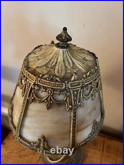 1907 Bryant Vintage Glass Slag Panel desk lamp