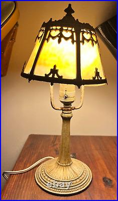 1907 Bryant Vintage Glass Slag Panel desk lamp