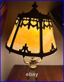1907 Bryant Vintage Glass Slag Panel desk lamp