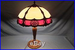 1909 victorian pink art slag Glass Miller Handel Table Lamp