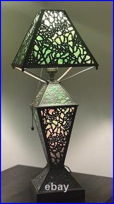 1910 RIVIÈRE Studios Lamp Grapevine Bronze & Slag Glass