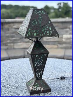 1910 RIVIÈRE Studios Lamp Grapevine Bronze & Slag Glass