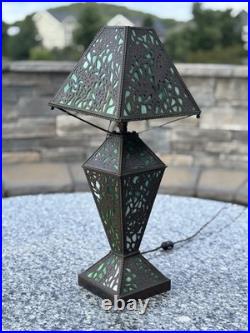 1910 RIVIÈRE Studios Lamp Grapevine Bronze & Slag Glass