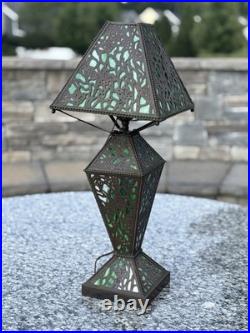 1910 RIVIÈRE Studios Lamp Grapevine Bronze & Slag Glass