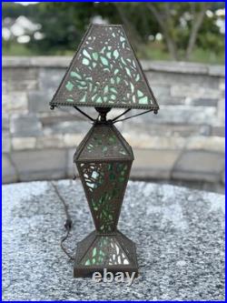 1910 RIVIÈRE Studios Lamp Grapevine Bronze & Slag Glass