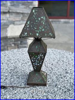 1910 RIVIÈRE Studios Lamp Grapevine Bronze & Slag Glass