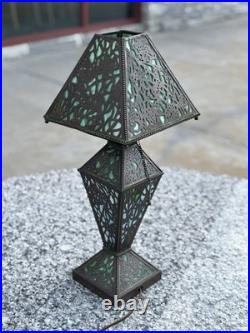 1910 RIVIÈRE Studios Lamp Grapevine Bronze & Slag Glass