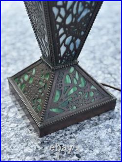 1910 RIVIÈRE Studios Lamp Grapevine Bronze & Slag Glass