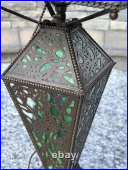 1910 RIVIÈRE Studios Lamp Grapevine Bronze & Slag Glass