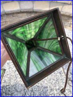 1910 RIVIÈRE Studios Lamp Grapevine Bronze & Slag Glass