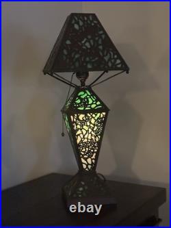 1910 RIVIÈRE Studios Lamp Grapevine Bronze & Slag Glass