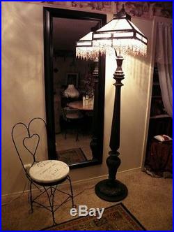 1910's Heavy Large Antique Floor Lamp with Slag Glass Wood & Metal -STUNNING