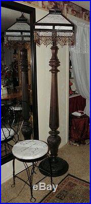 1910's Heavy Large Antique Floor Lamp with Slag Glass Wood & Metal -STUNNING