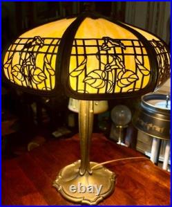 1910's Slag Glass Lamp Empire Lamp Co. Morning Glory Shade on B&H Cluster Base