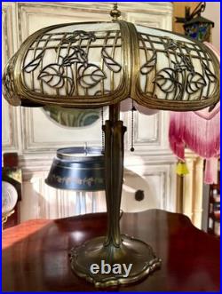 1910's Slag Glass Lamp Empire Lamp Co. Morning Glory Shade on B&H Cluster Base