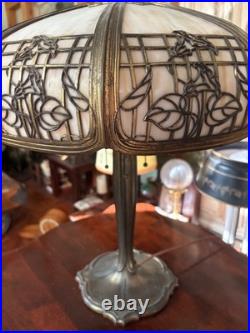 1910's Slag Glass Lamp Empire Lamp Co. Morning Glory Shade on B&H Cluster Base