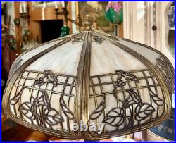 1910's Slag Glass Lamp Empire Lamp Co. Morning Glory Shade on B&H Cluster Base 1910's Slag Glass Lamp Empire Lamp Co. Morning Glory Shade on B&H Cluster Base