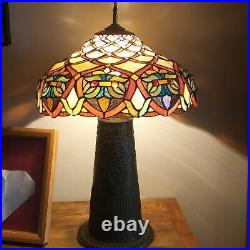 1910s-25s Stained & Slag Glass Table Lamp with 1910-15 Beaux Arts Base