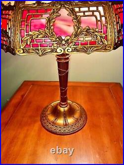 1920 Antique, Arts and Crafts period Bradley and Hubbard school slag glass lamp