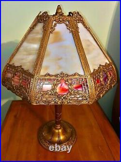 1920 Antique, Arts and Crafts period Bradley and Hubbard school slag glass lamp