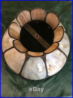 1920's ANTIQUE BENT PANEL SLAG GLASS TABLE LAMP SHADE LARGE 19 8 PANEL NO BASE